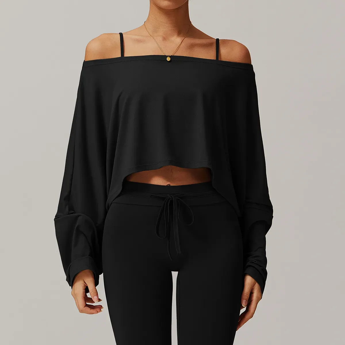 Caeli Long Sleeve Wide Neck Relaxed Cropped Top