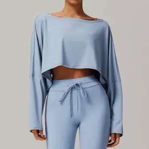 Caeli Long Sleeve Wide Neck Relaxed Cropped Top