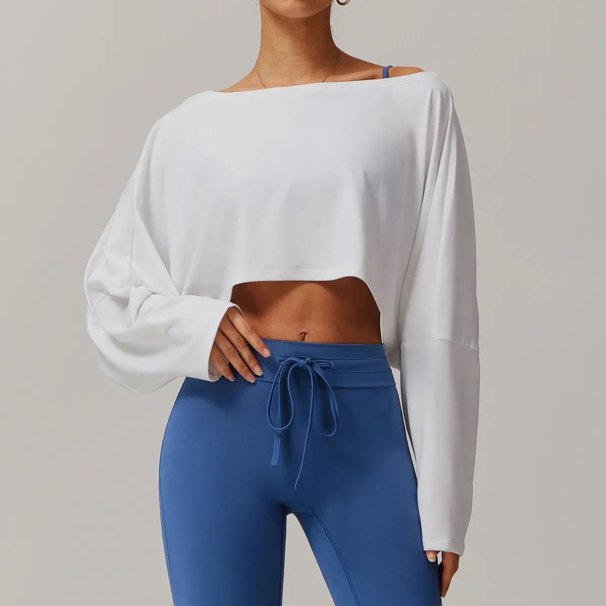 Caeli Long Sleeve Wide Neck Relaxed Cropped Top