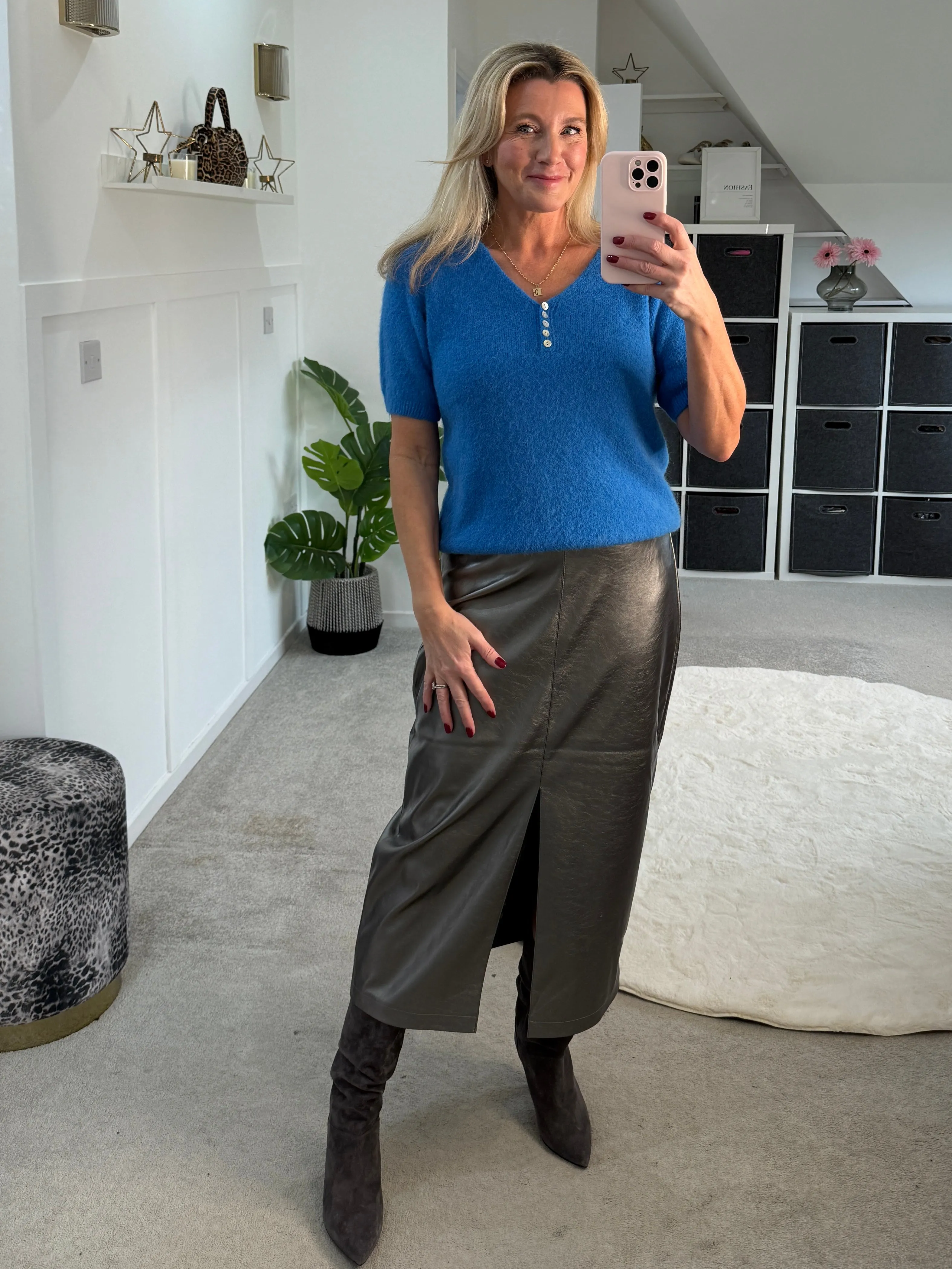 Camilla Gunmetal PU High Waist Pencil Skirt