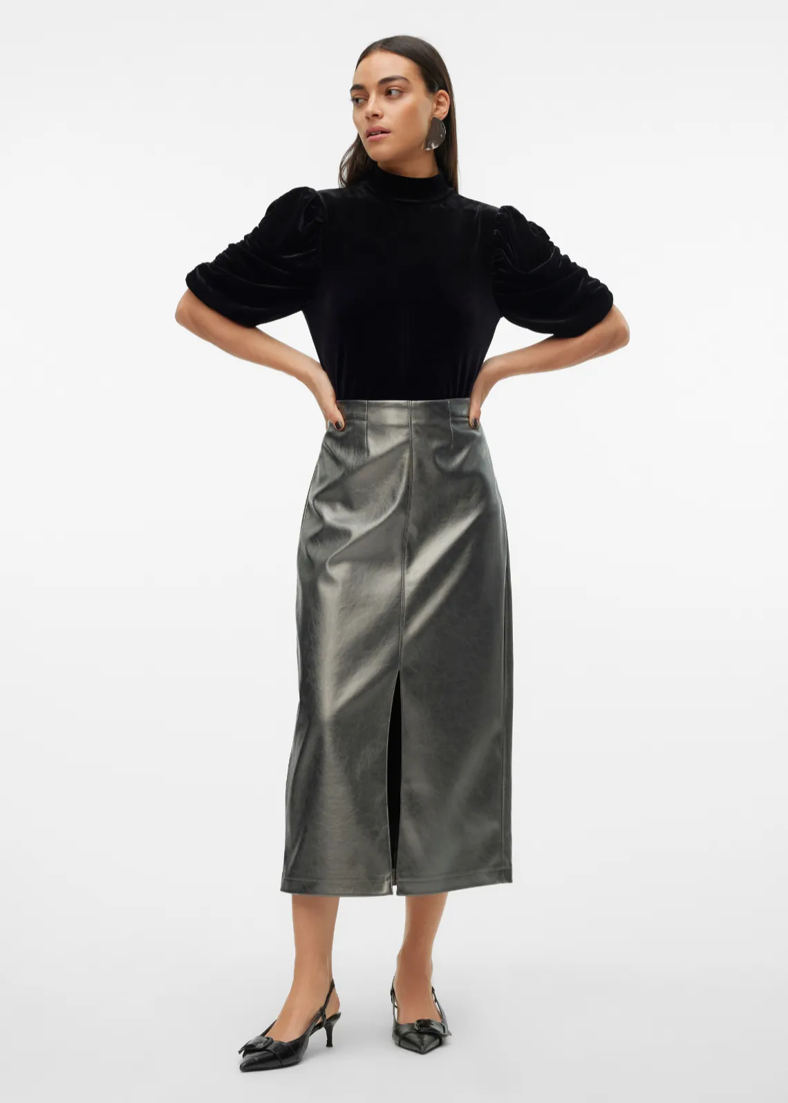Camilla Gunmetal PU High Waist Pencil Skirt
