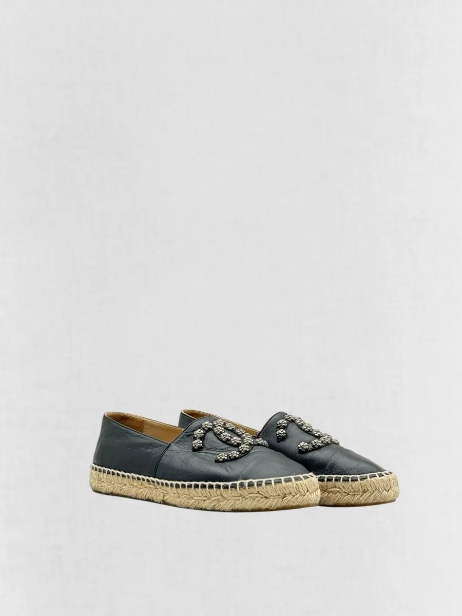 CHANEL Espadrille Black Flats 38