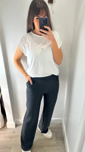 CHARCOAL GREY TAILORED STRETCHY TROUSERS