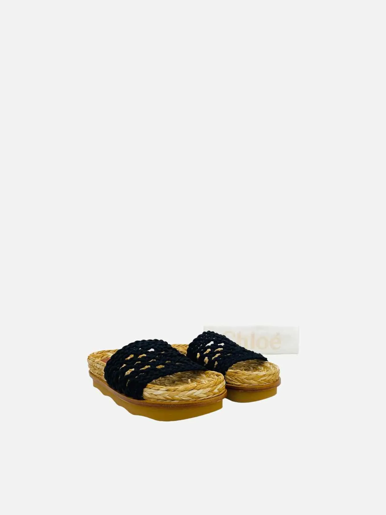 CHLOE Wavy Crochet Black Slides 37