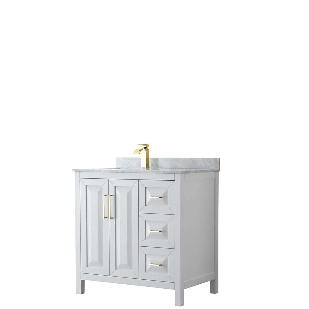 Daria 36 Inch Single Bathroom Vanity in White - Brushed Gold Trim