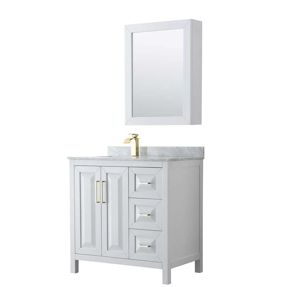 Daria 36 Inch Single Bathroom Vanity in White - Brushed Gold Trim