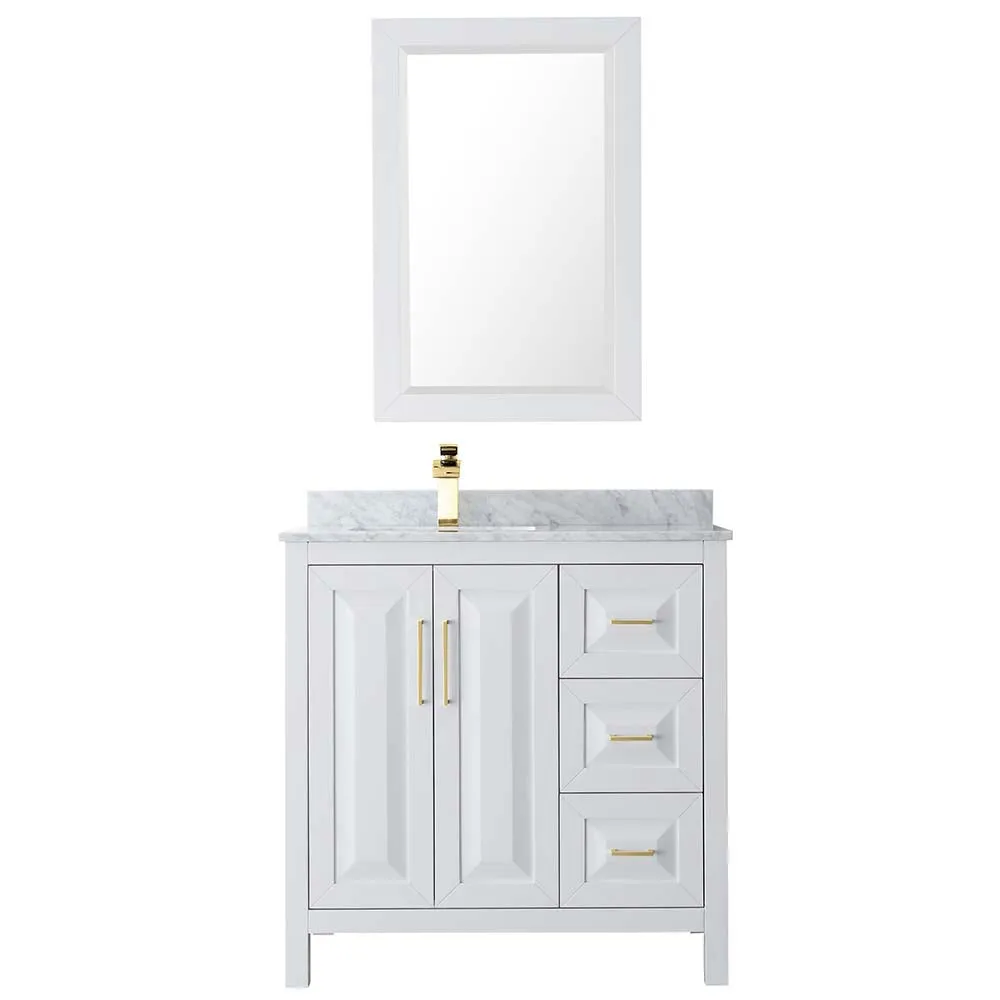Daria 36 Inch Single Bathroom Vanity in White - Brushed Gold Trim