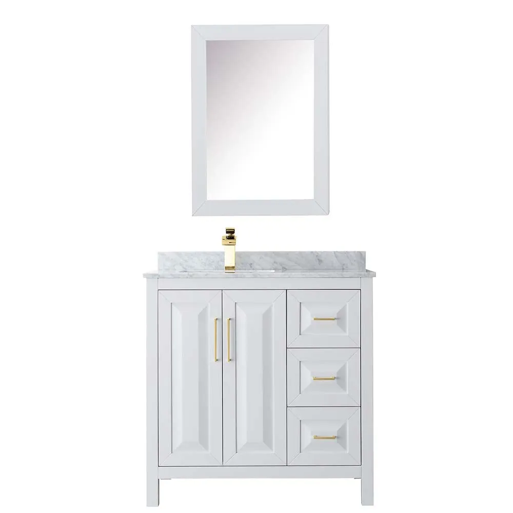 Daria 36 Inch Single Bathroom Vanity in White - Brushed Gold Trim