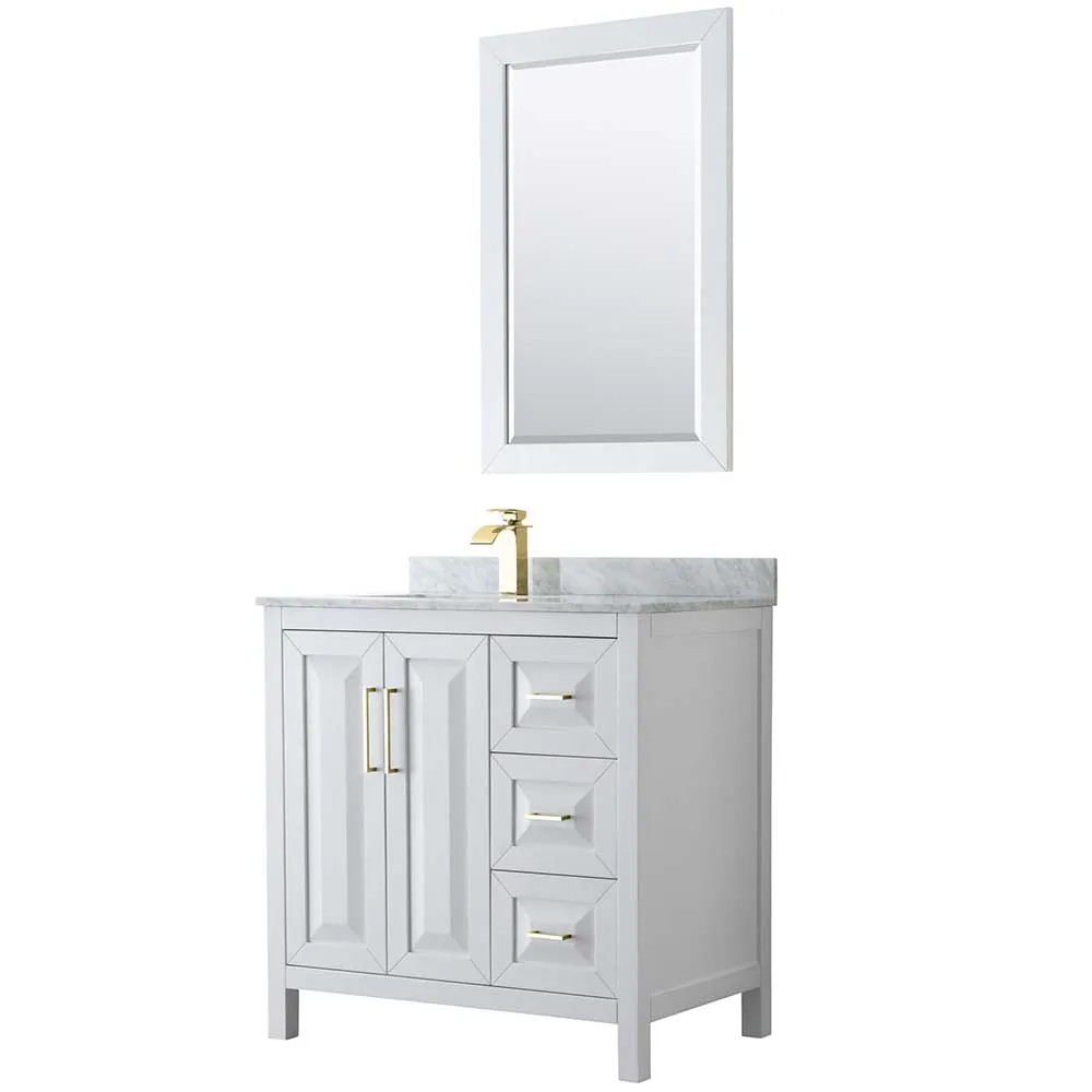 Daria 36 Inch Single Bathroom Vanity in White - Brushed Gold Trim