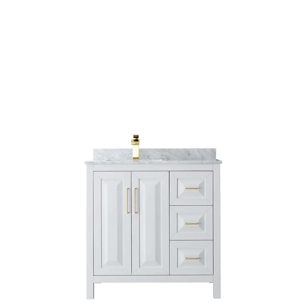 Daria 36 Inch Single Bathroom Vanity in White - Brushed Gold Trim