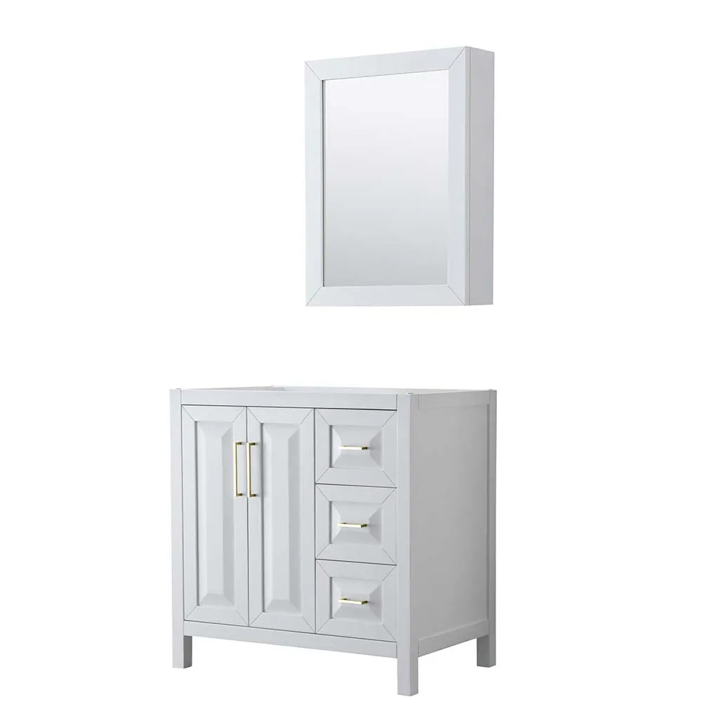 Daria 36 Inch Single Bathroom Vanity in White - Brushed Gold Trim