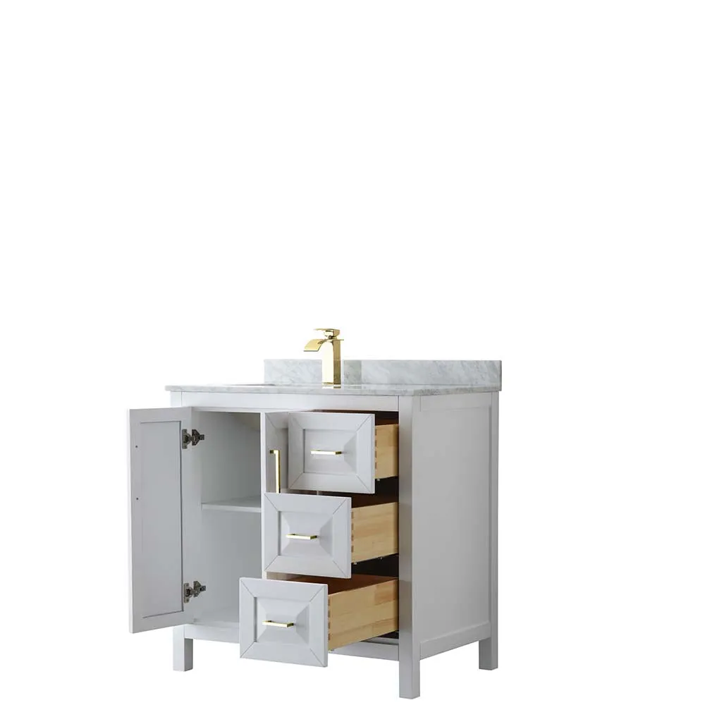 Daria 36 Inch Single Bathroom Vanity in White - Brushed Gold Trim