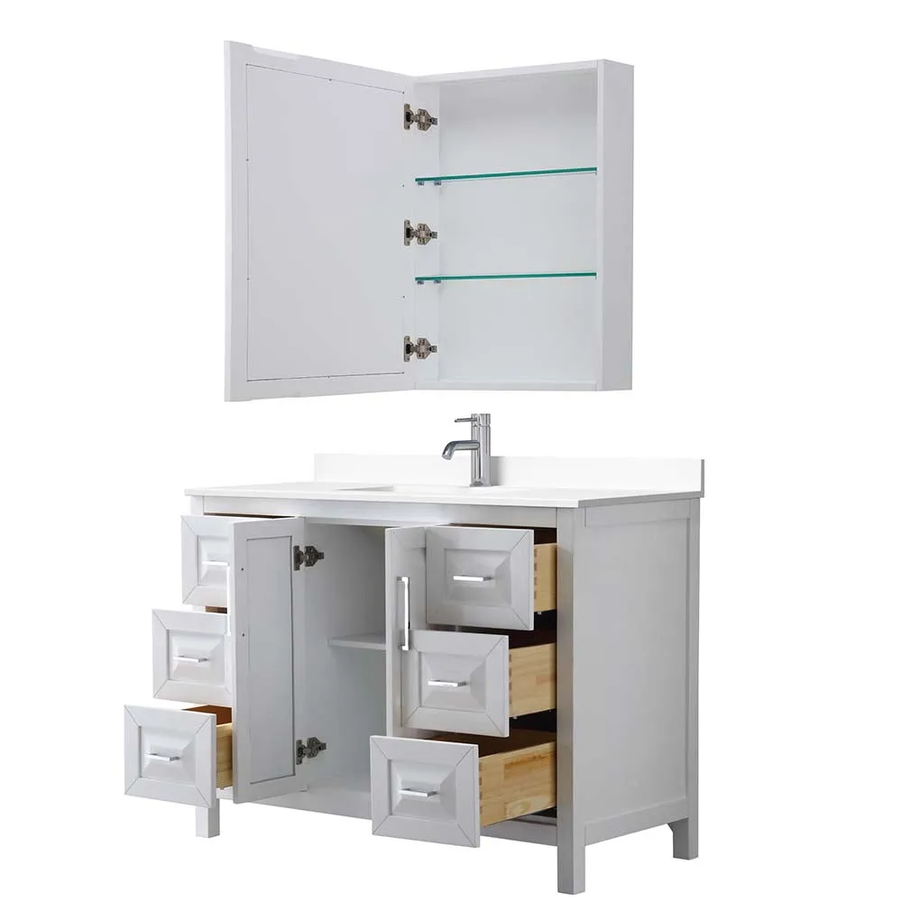 Daria 48 Inch Single Bathroom Vanity in White - Polished Chrome Trim