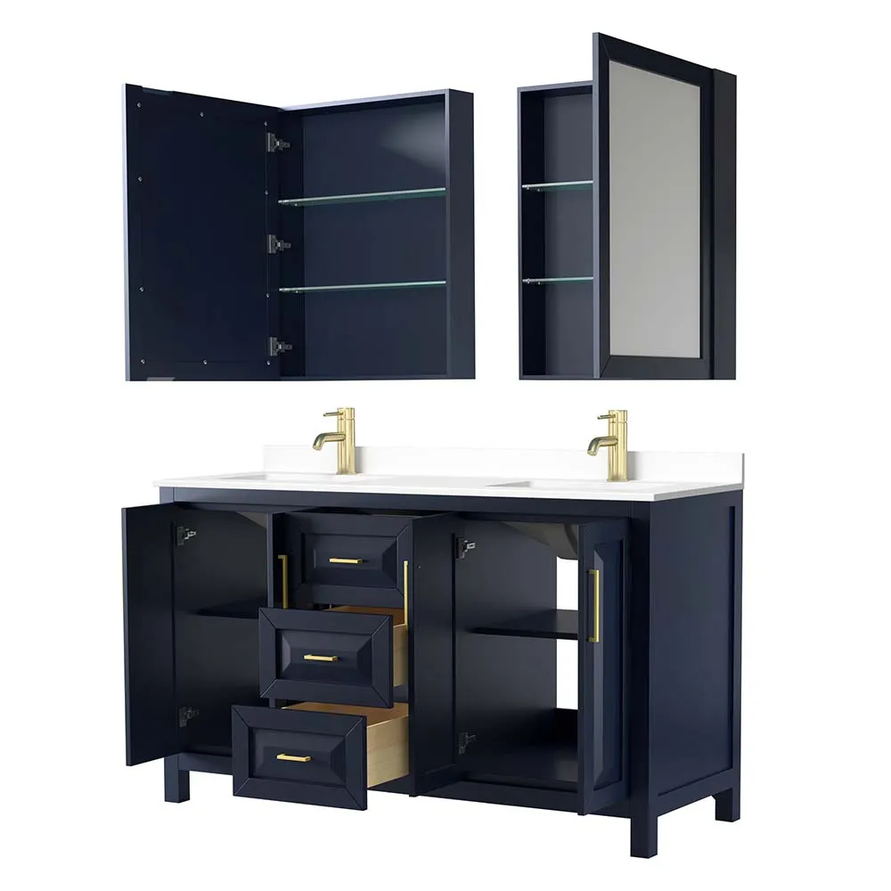 Daria 60 Inch Double Bathroom Vanity in Dark Blue