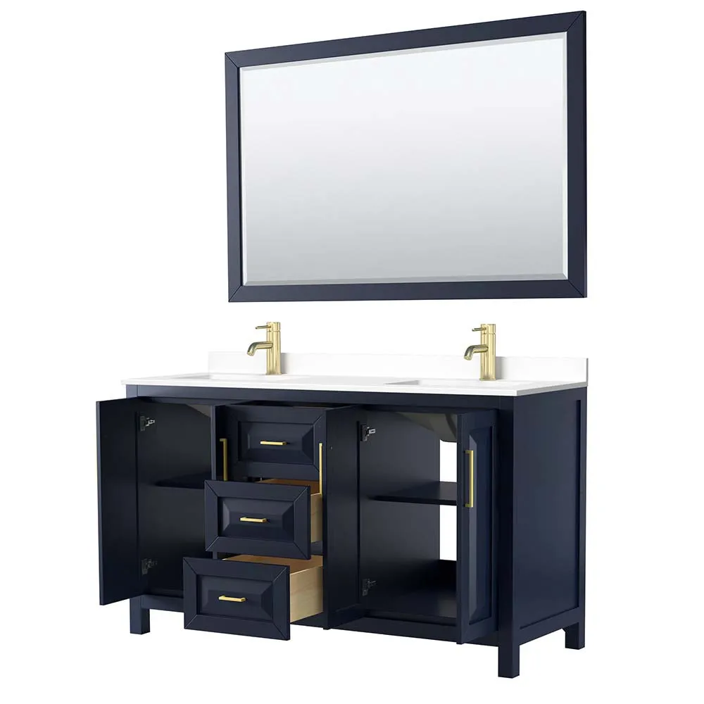 Daria 60 Inch Double Bathroom Vanity in Dark Blue