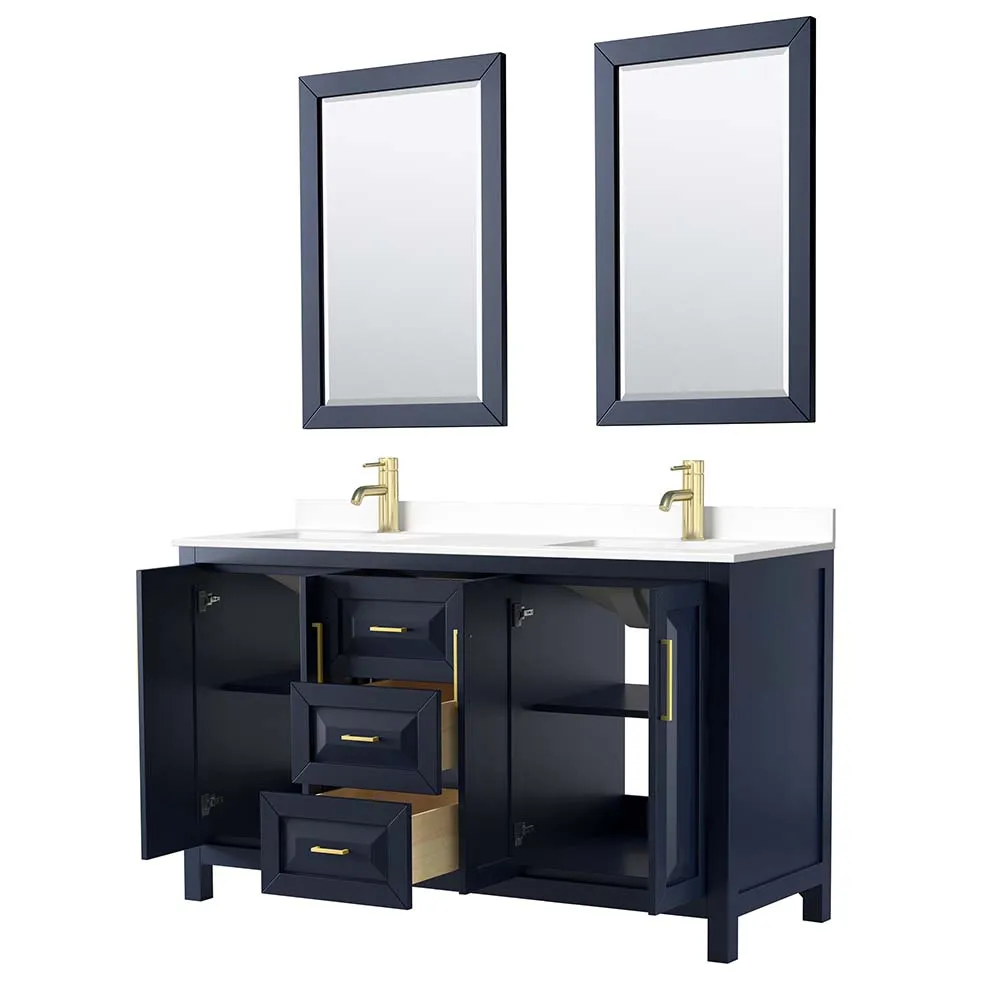 Daria 60 Inch Double Bathroom Vanity in Dark Blue