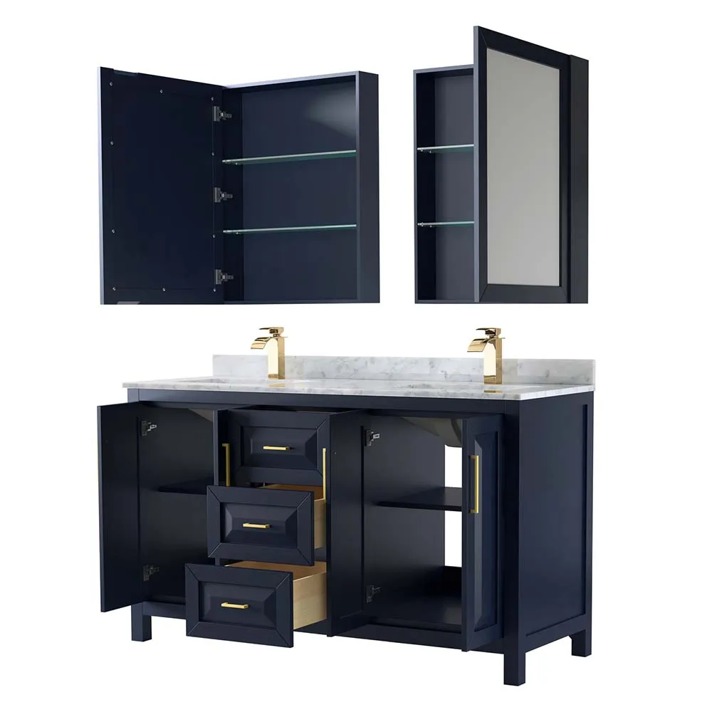 Daria 60 Inch Double Bathroom Vanity in Dark Blue