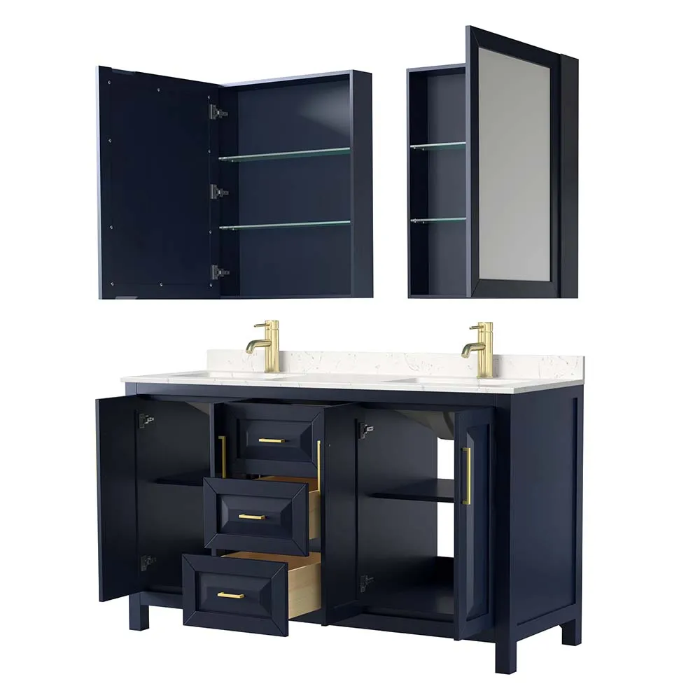 Daria 60 Inch Double Bathroom Vanity in Dark Blue
