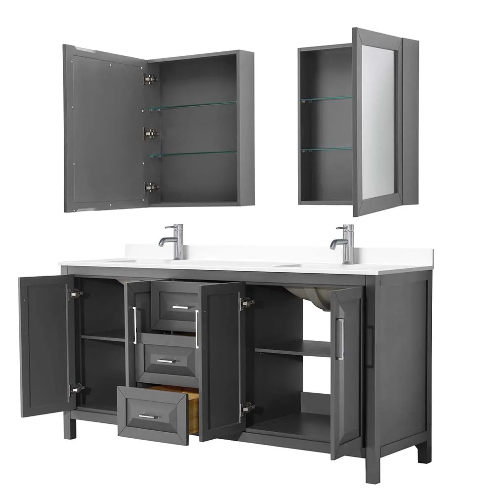 Daria 72 Inch Double Bathroom Vanity in Dark Gray