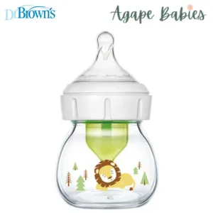 Dr Brown's 2 oz/60 mL Glass W-N Options  Baby Bottle w/ Preemie Nipple, 1-Pack - Lion