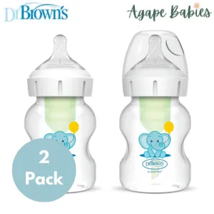 Dr Brown's 5 oz/150 mL PP Wide-Neck Anti-Colic Options  Baby Bottle, Elephant, 2-Pack