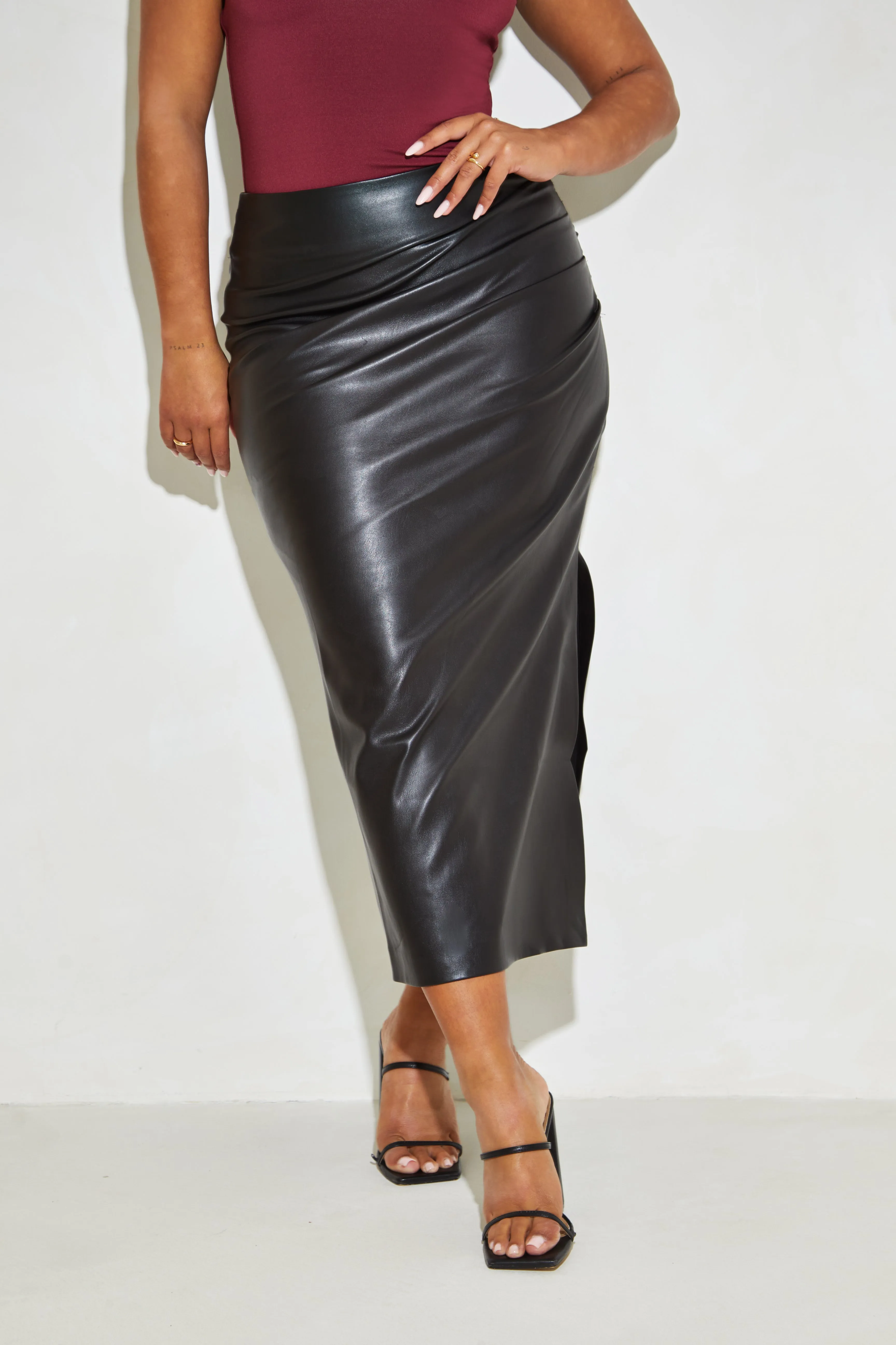 Faux Leather Side Split 'Andie' Maxi Skirt