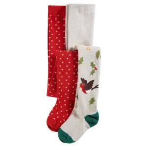 Frugi 2 Pack Infant Tights Red Spot Robins