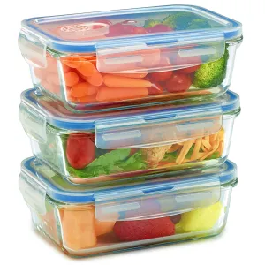 Glass Meal Prep Containers for Food Storage and Prep w/Snap Locking Lids Airtight & Leak Proof - BPA Free - Oven, Dishwasher, Microwave, Freezer Safe - Odor and Stain Resistant