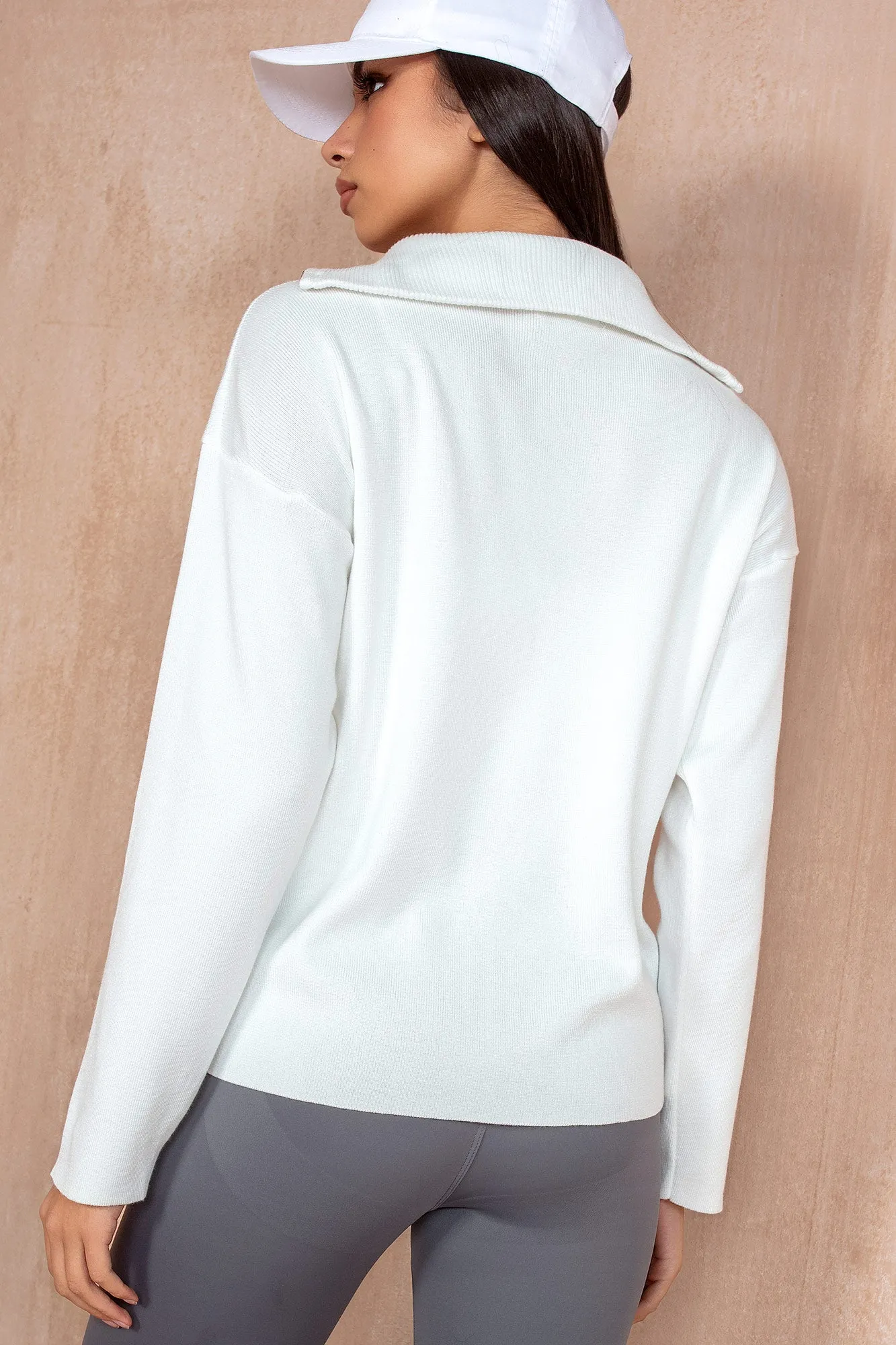 Gloria White Knit Half Zip