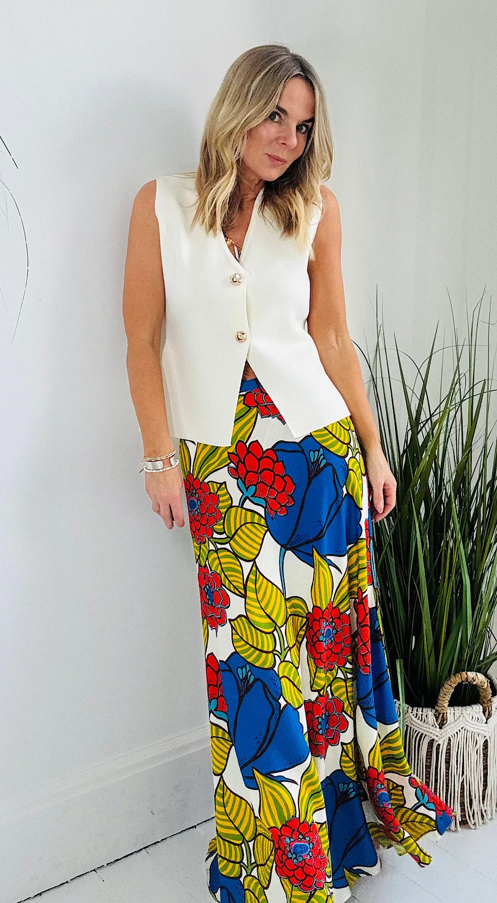 Gold Button Waistcoat Cream