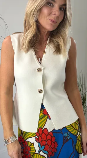 Gold Button Waistcoat Cream