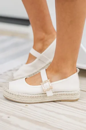 Golden Bloom Beige Buckle Platform Espadrille Flats