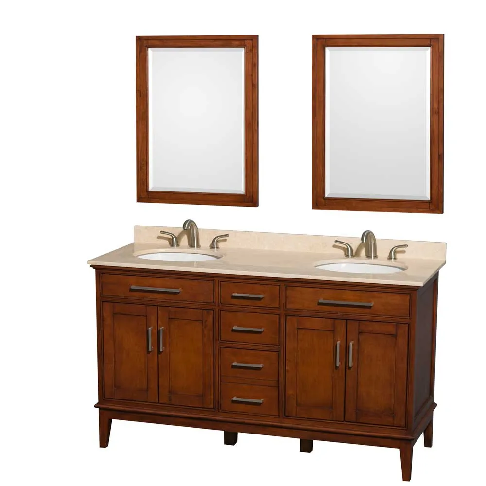 Hatton 60 Inch Double Bathroom Vanity in Light Chestnut