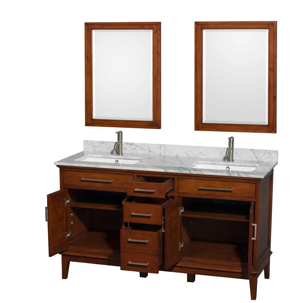 Hatton 60 Inch Double Bathroom Vanity in Light Chestnut