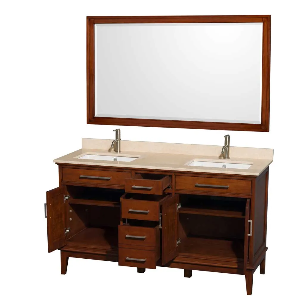 Hatton 60 Inch Double Bathroom Vanity in Light Chestnut