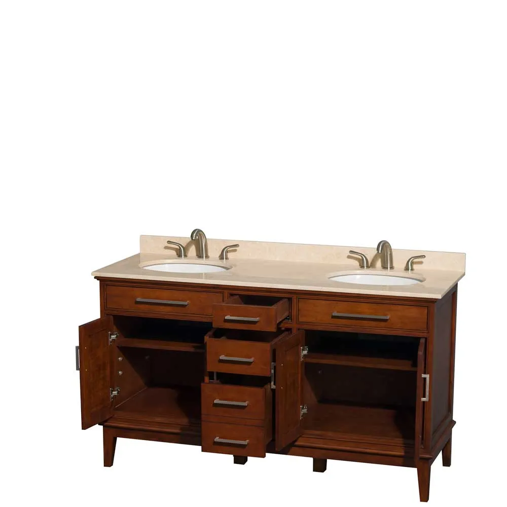 Hatton 60 Inch Double Bathroom Vanity in Light Chestnut