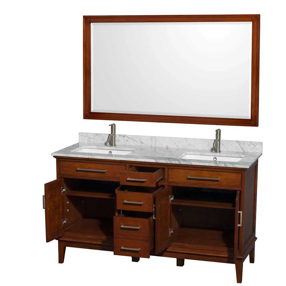 Hatton 60 Inch Double Bathroom Vanity in Light Chestnut