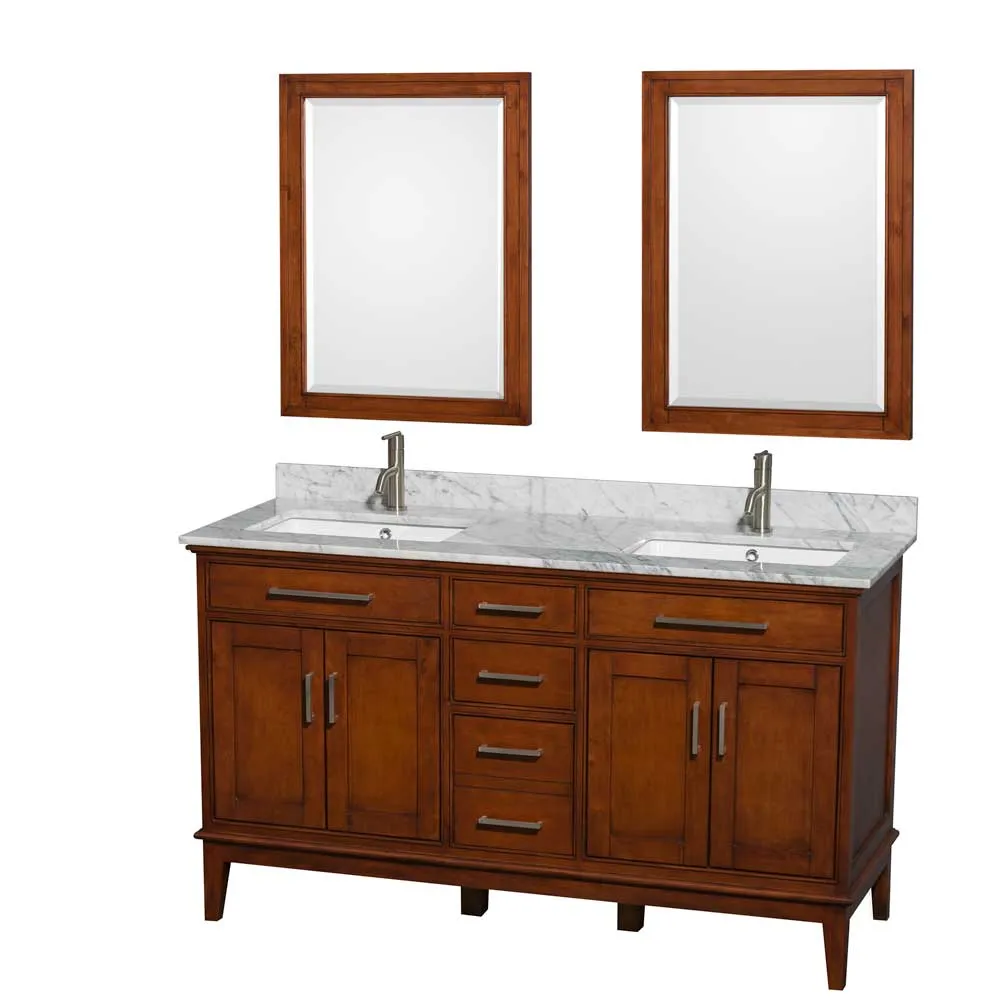 Hatton 60 Inch Double Bathroom Vanity in Light Chestnut