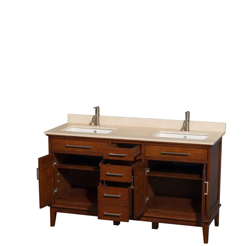Hatton 60 Inch Double Bathroom Vanity in Light Chestnut