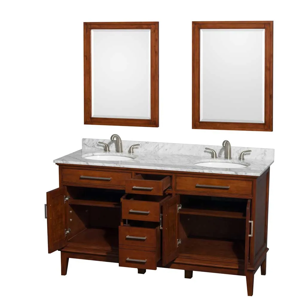 Hatton 60 Inch Double Bathroom Vanity in Light Chestnut