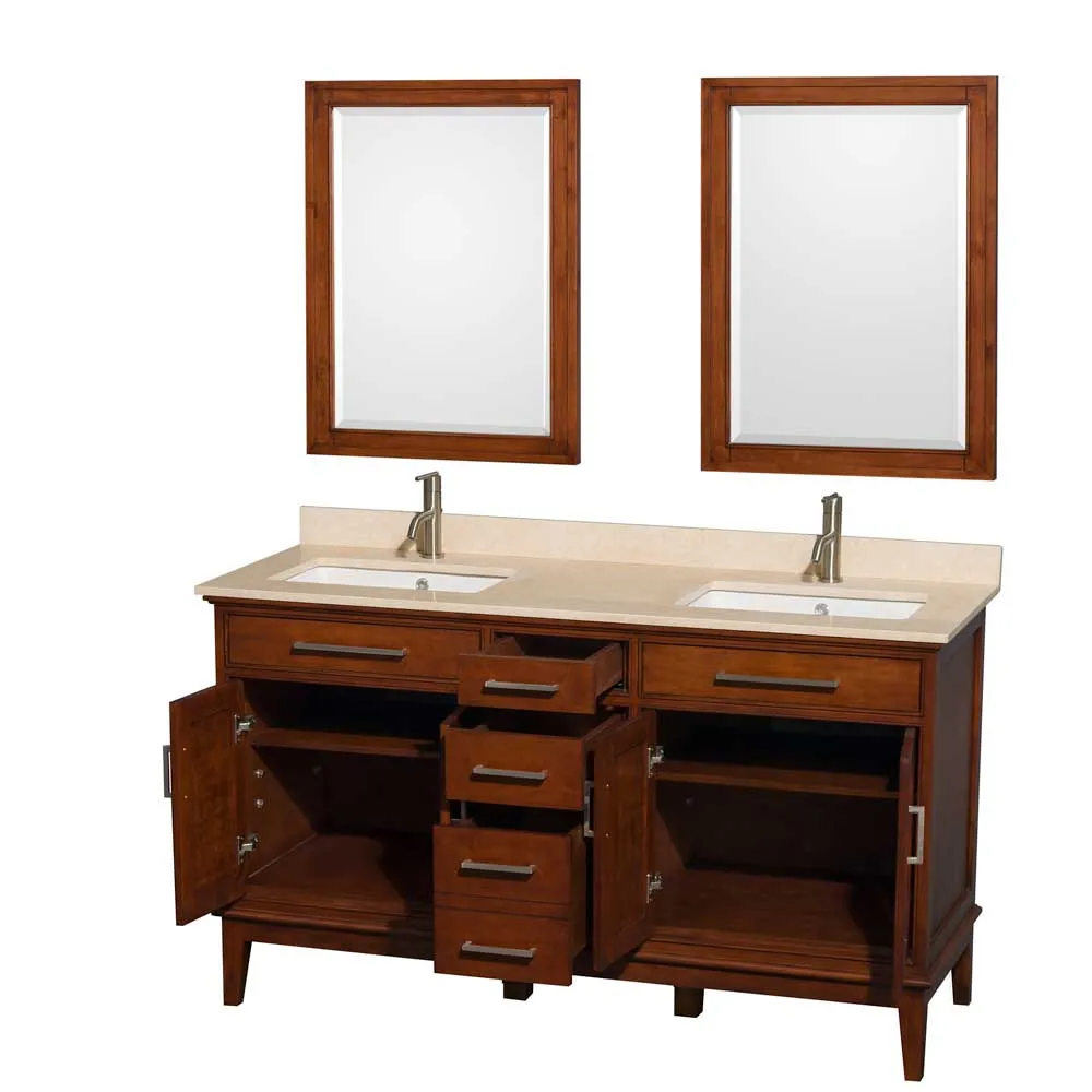 Hatton 60 Inch Double Bathroom Vanity in Light Chestnut