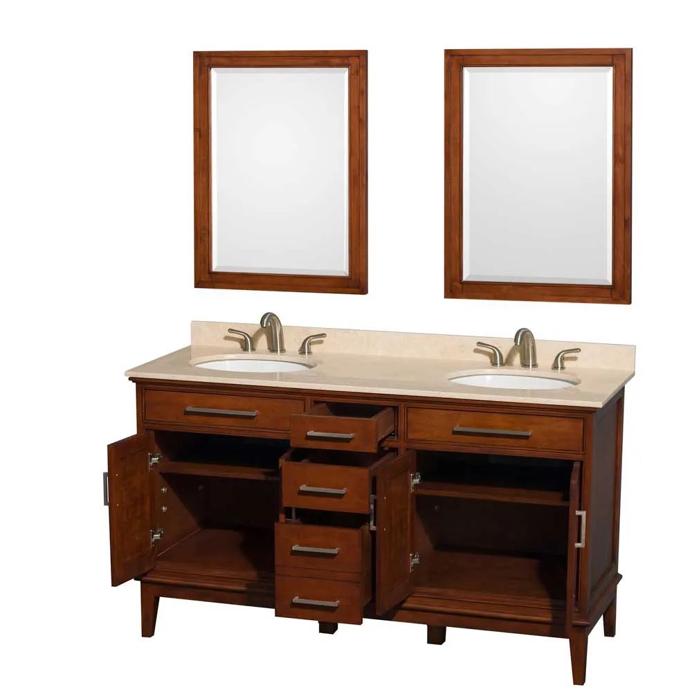 Hatton 60 Inch Double Bathroom Vanity in Light Chestnut