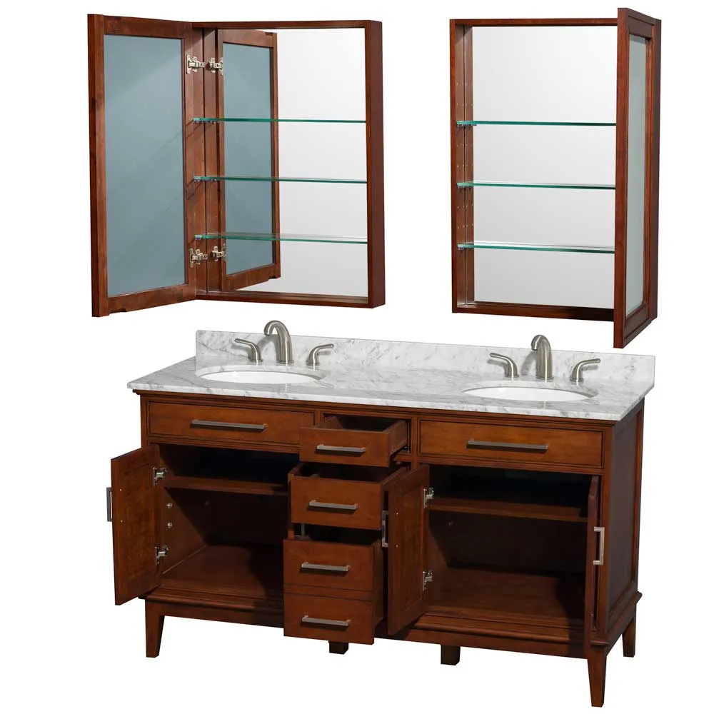 Hatton 60 Inch Double Bathroom Vanity in Light Chestnut