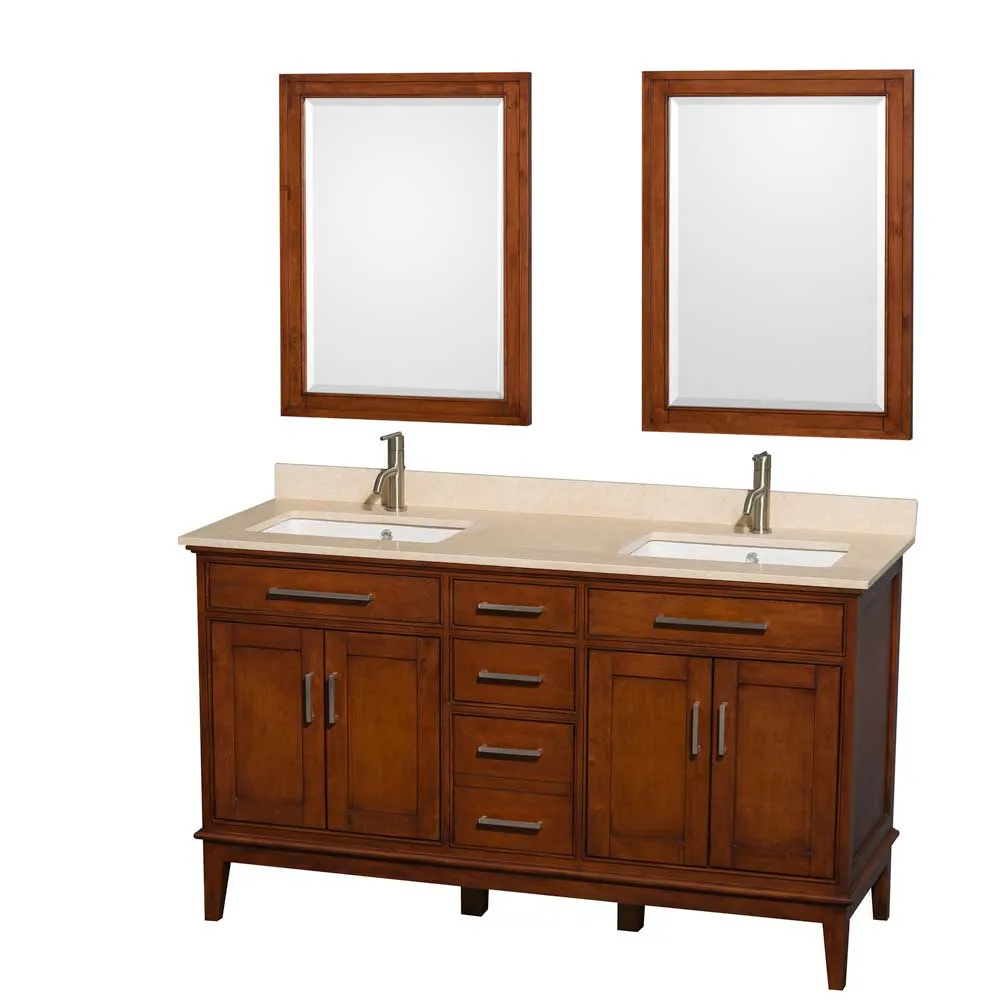 Hatton 60 Inch Double Bathroom Vanity in Light Chestnut