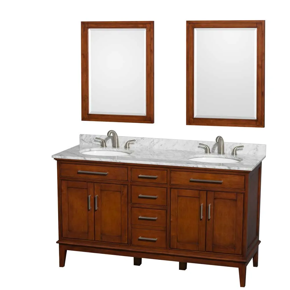 Hatton 60 Inch Double Bathroom Vanity in Light Chestnut
