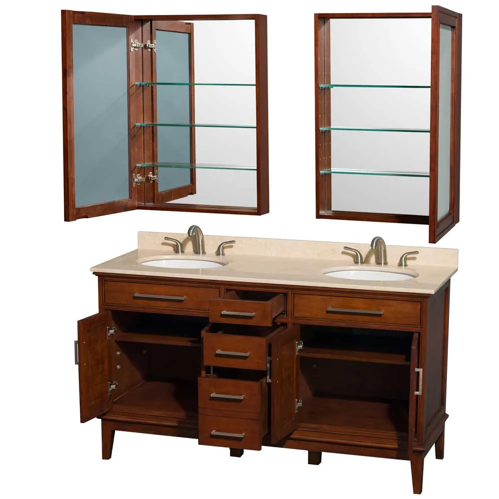 Hatton 60 Inch Double Bathroom Vanity in Light Chestnut
