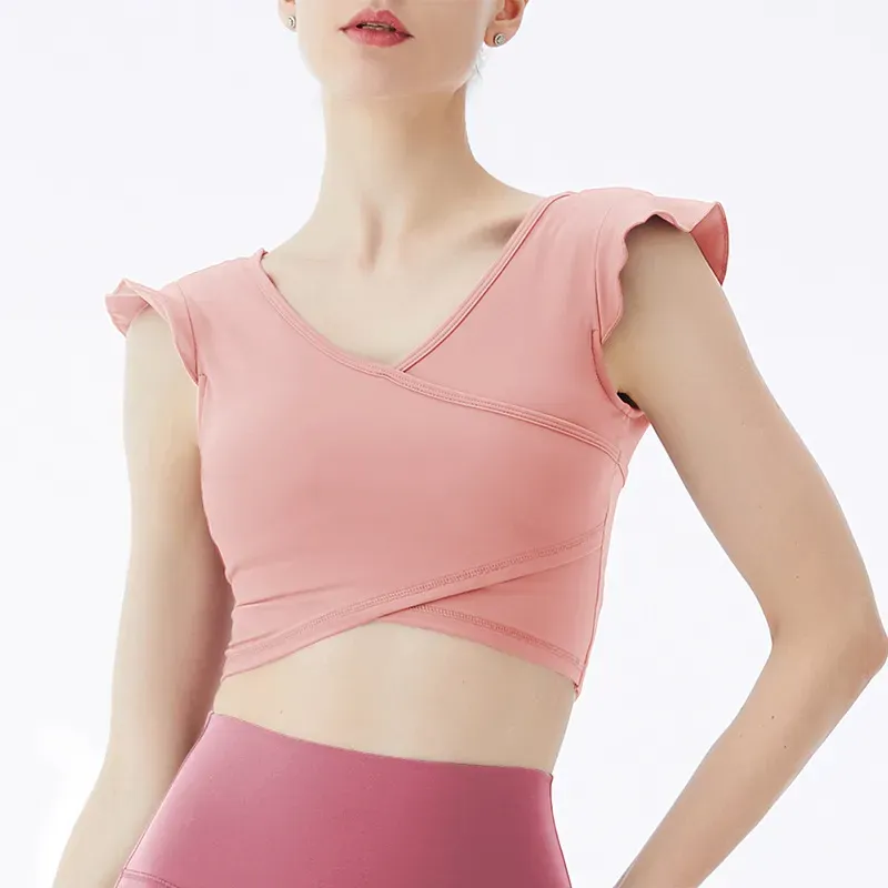 Holly Flutter Sleeve Cross Front Strappy Back Crop Top