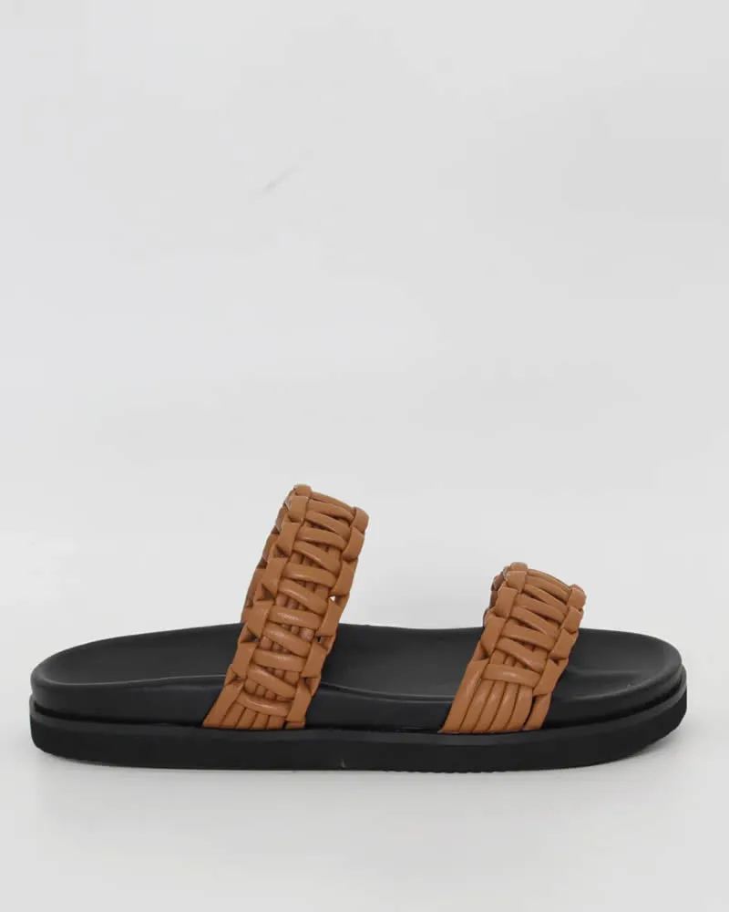 Human Shoes Harlow Tan Woven 2 Strap Slides
