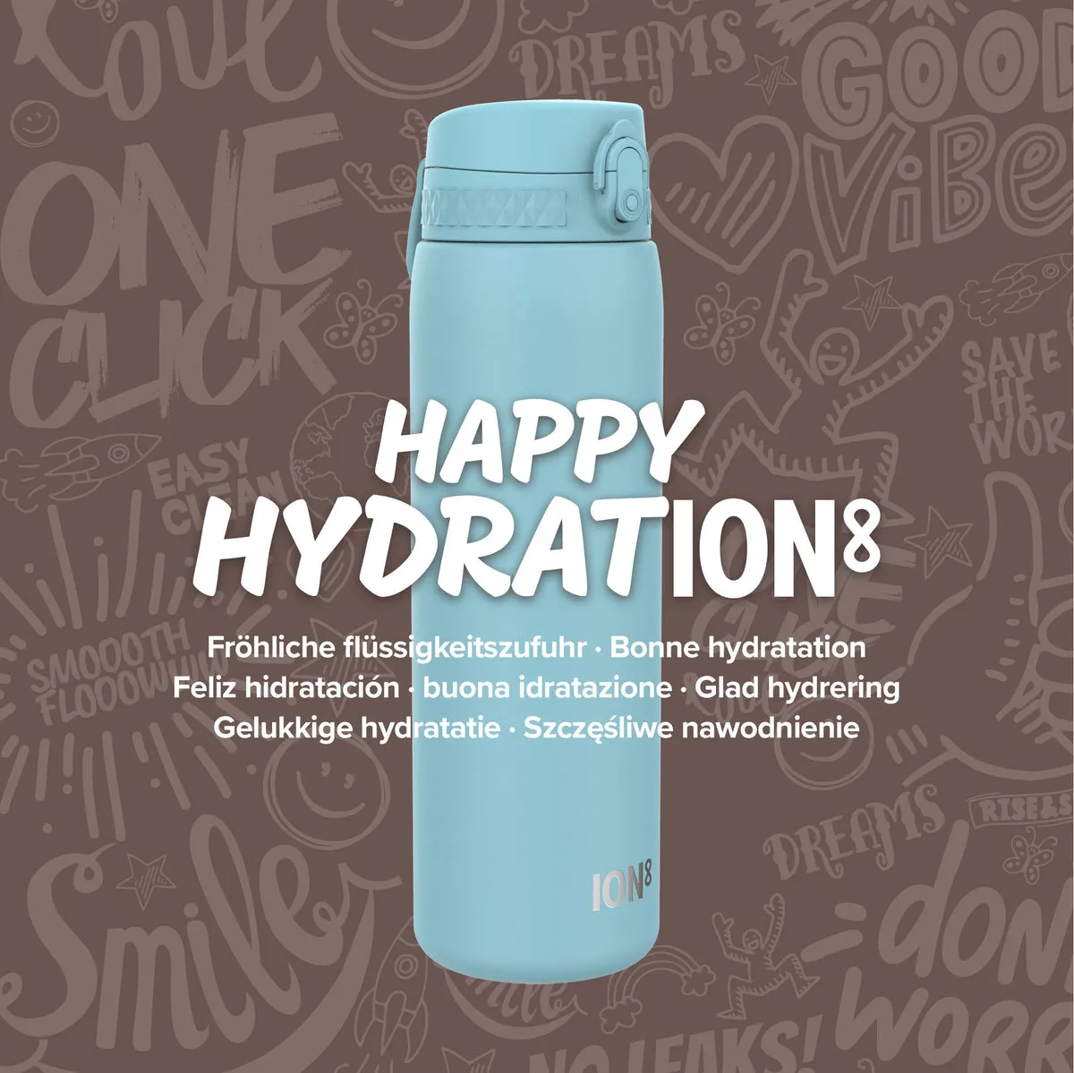 ION8 Leak Proof Water Bottle, Stainless Steel, 1200ML - Alaskan Blue