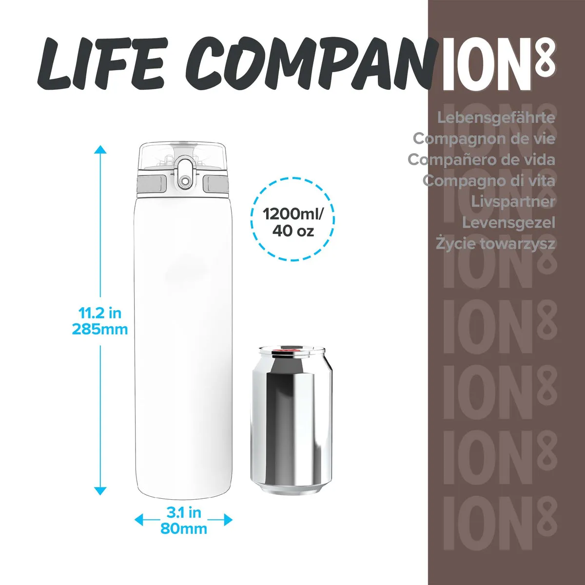 ION8 Leak Proof Water Bottle, Stainless Steel, 1200ML - Alaskan Blue